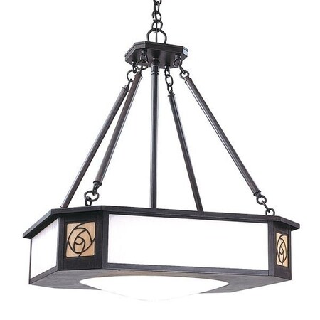 Arroyo Craftsman 21" Saint Clair Inverted Chandelier, Raw Copper, Rain Mist Glass SCCH-21RM-RC